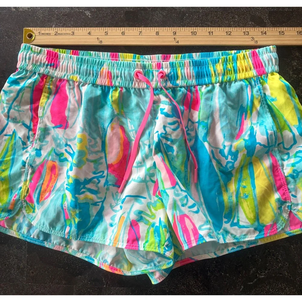 Lilly‎ Pulitzer Ocean Print Board Shorts Blue Pink Yellow Drawstring Small